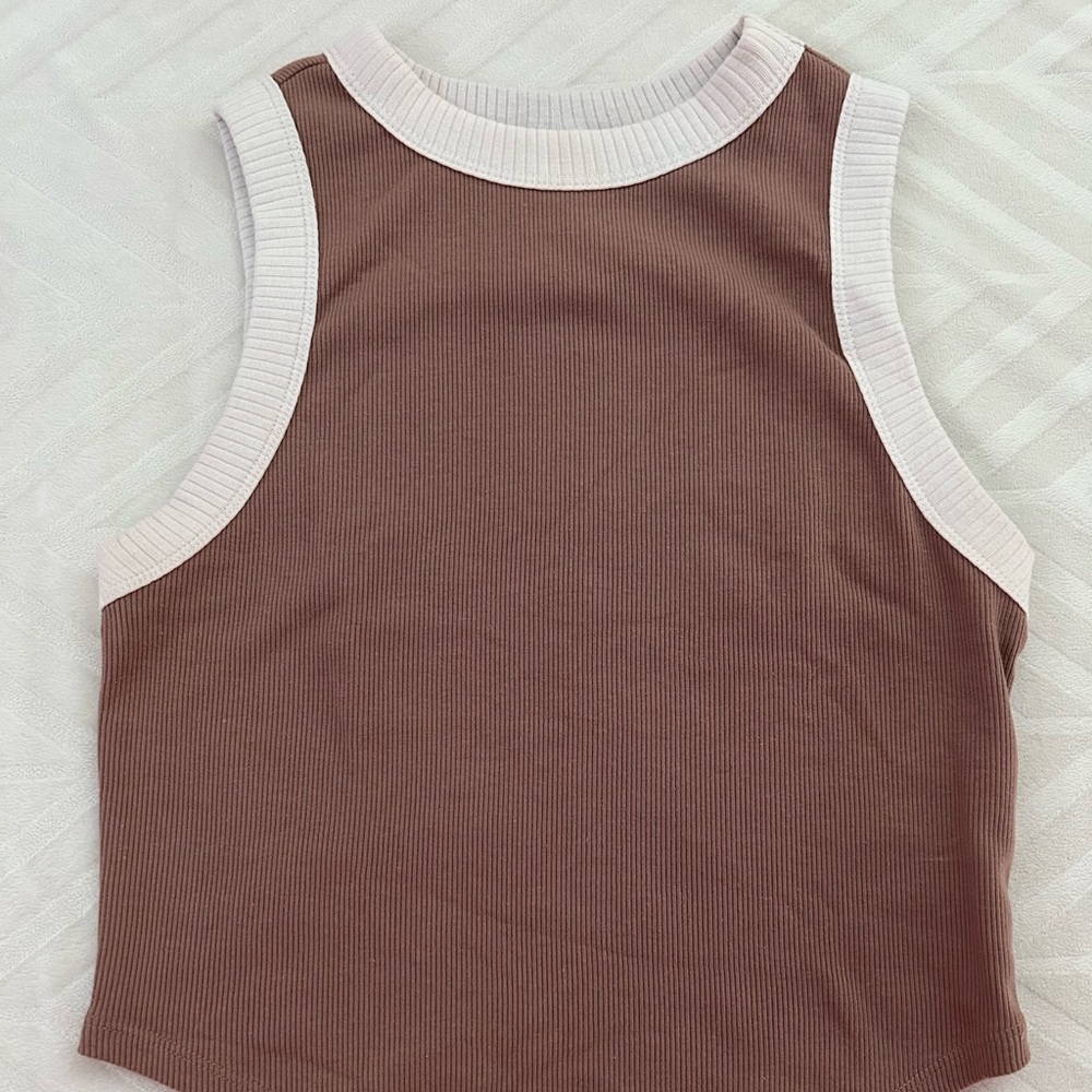 Brown Ribbed Crop Tank Top - Picture 3 of 4